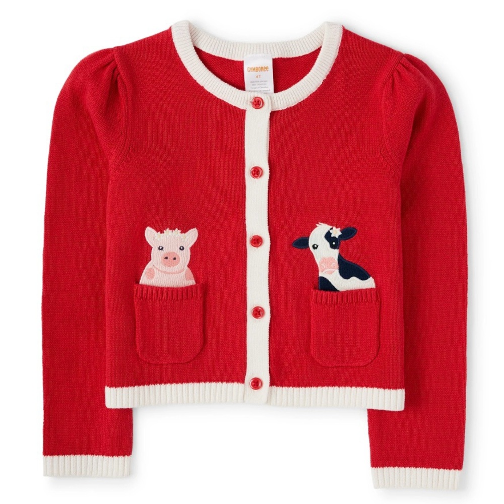 2021 Gymboree “Farming Friends” Embroidered Animal Cardigan, Size 6